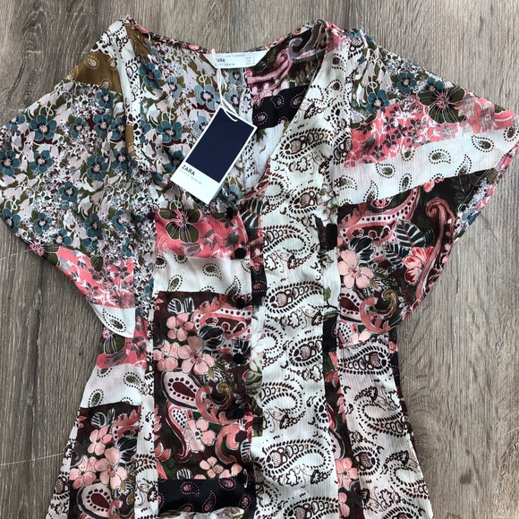 NWT Zara floral patches flowy midi dress S - Picture 6 of 7